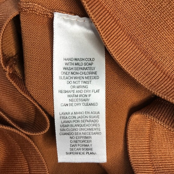 JONES NY PETITE MEDIUM Silk fine ribbed knit caramel brown short sleeve top MP - Picture 11 of 12